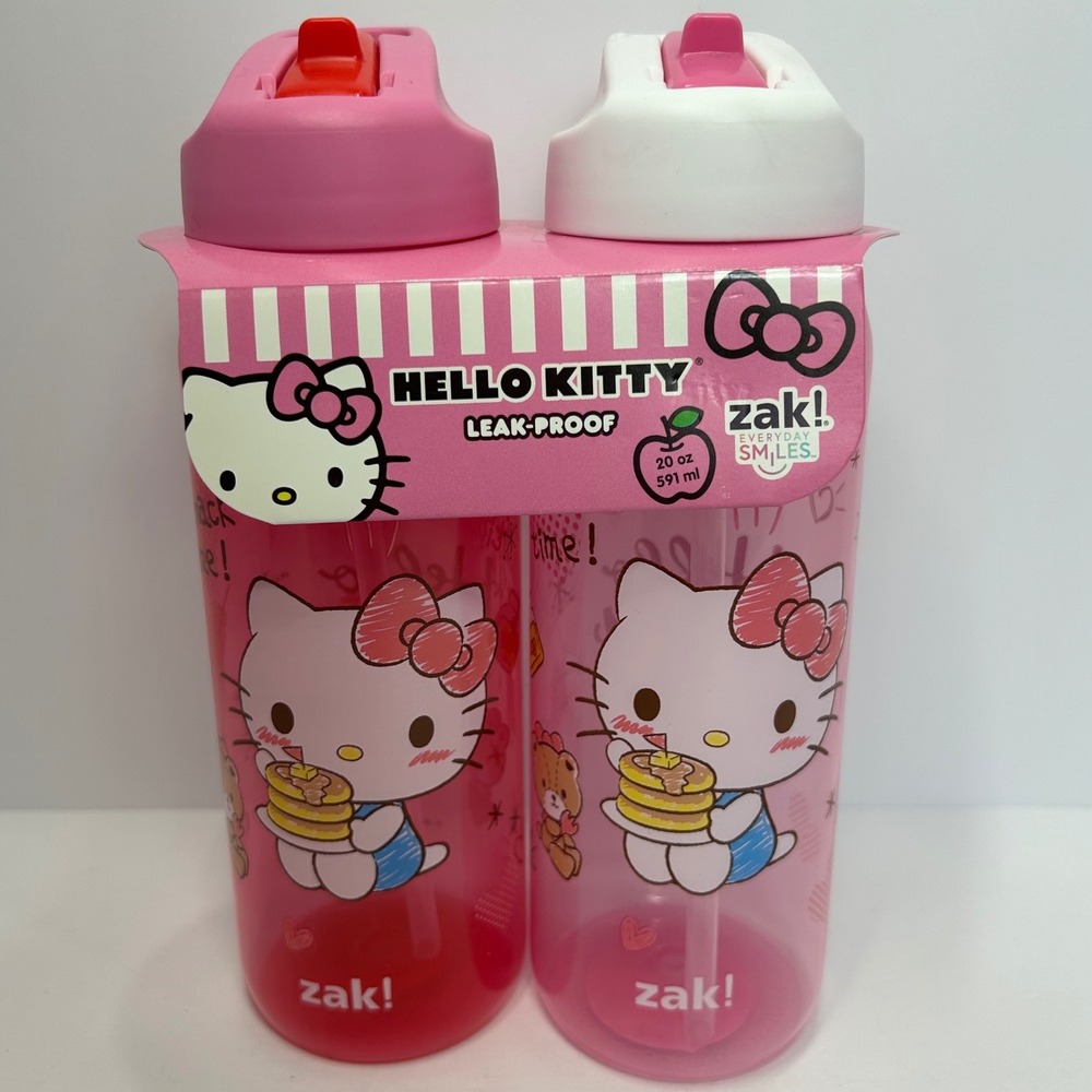 Zak Designs Hello Kitty 20oz Leak-Proof Water Bottle Set 2pk Pink Sanrio New